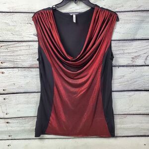 Studio Y Red Metallic Front & Black Back Sleeveless Top, Large, Polyester Spande